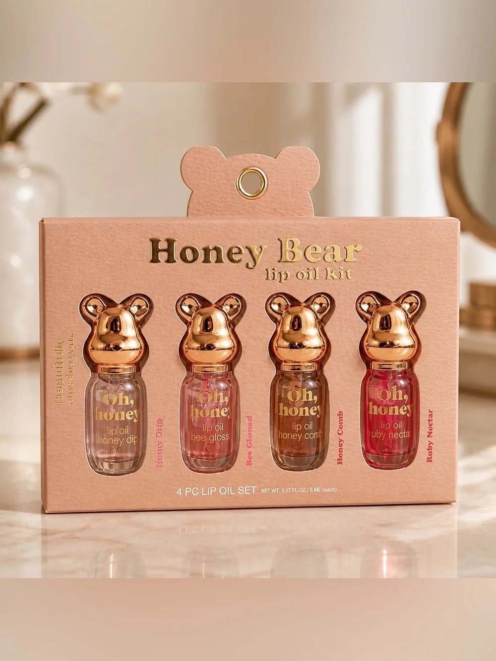 Honey Bear 4 Pc Lip Oil Set NWT Hydrating Lip Gloss Collection